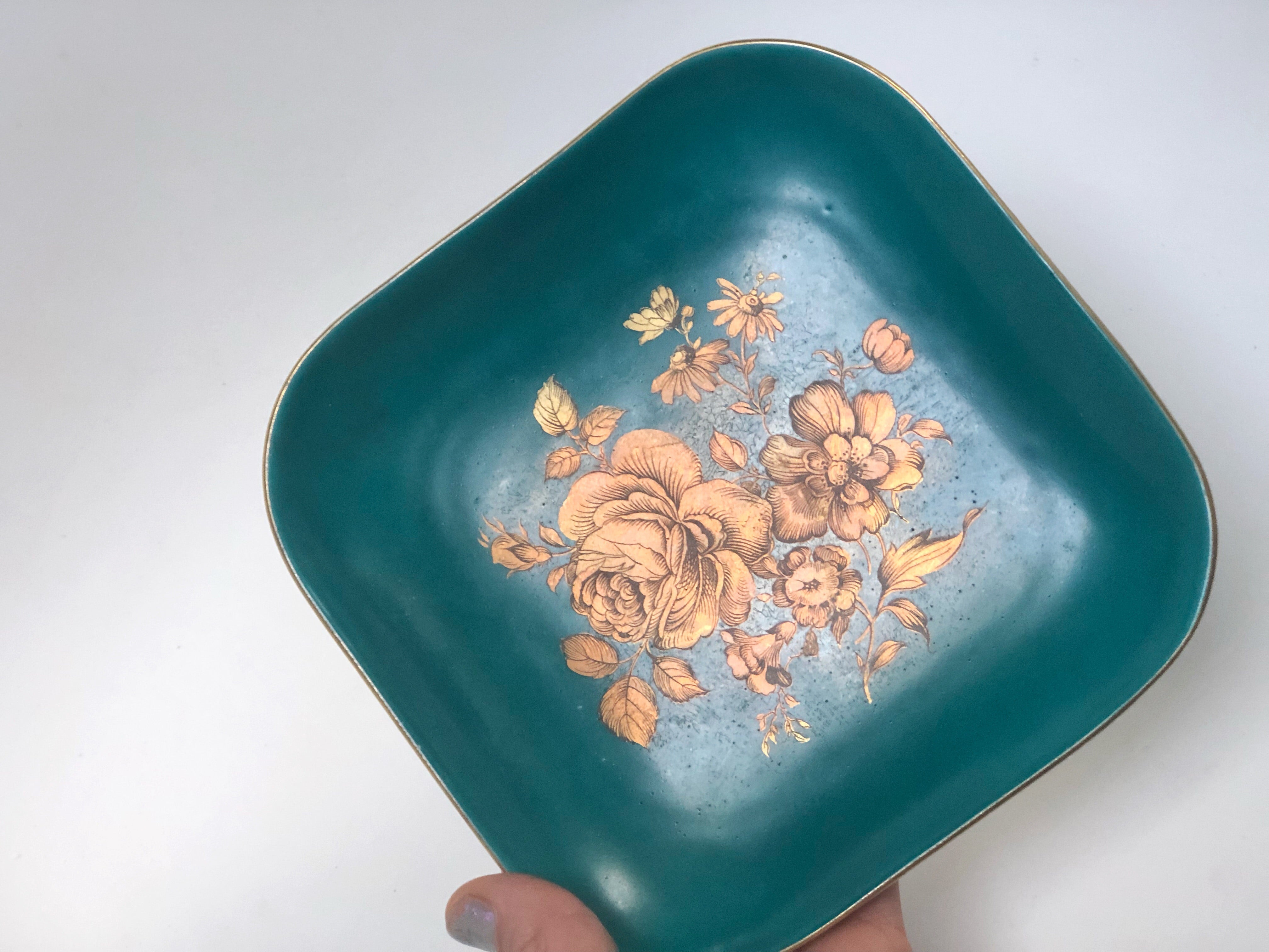 Antique turquoise Floral Tray