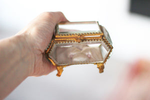 Antique French Victorian Pink Tuft Padding Jewelry Box