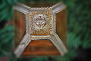 Antique Pyramid Amber Tinted Glass Jewelry Box