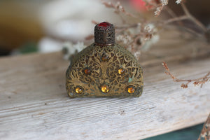 Antique Bronze Filigree Crystals Miniature Perfume Bottle