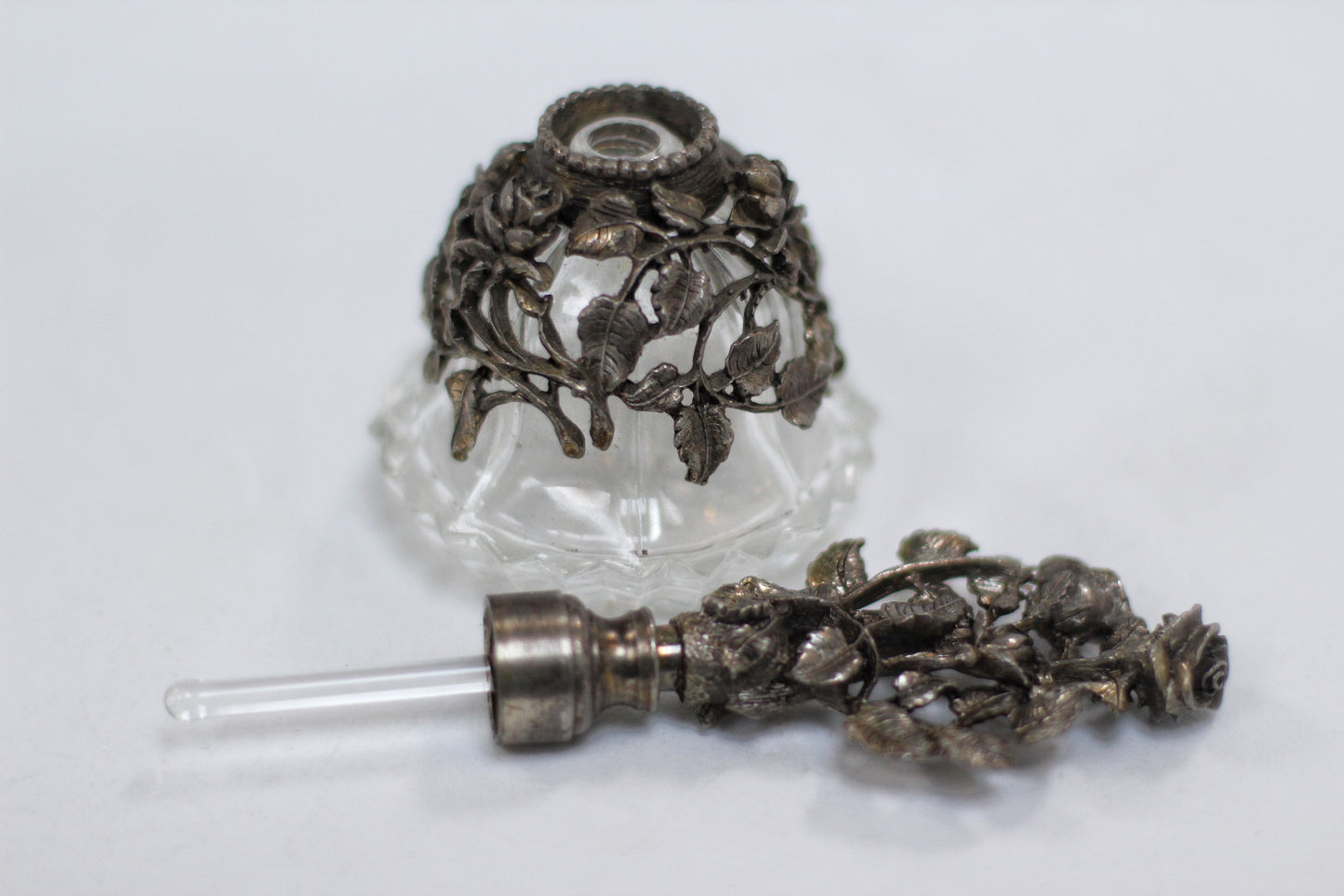 Antique Floral Silver Collar Matson Perfume Bottle