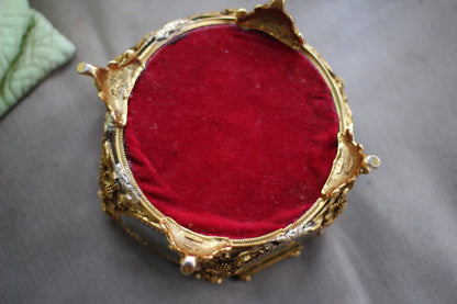 Antique Matson Dogwood Red Velvet Jewelry Box