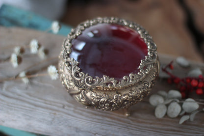 Antique Rounded Bronze Glass Jewelry Box