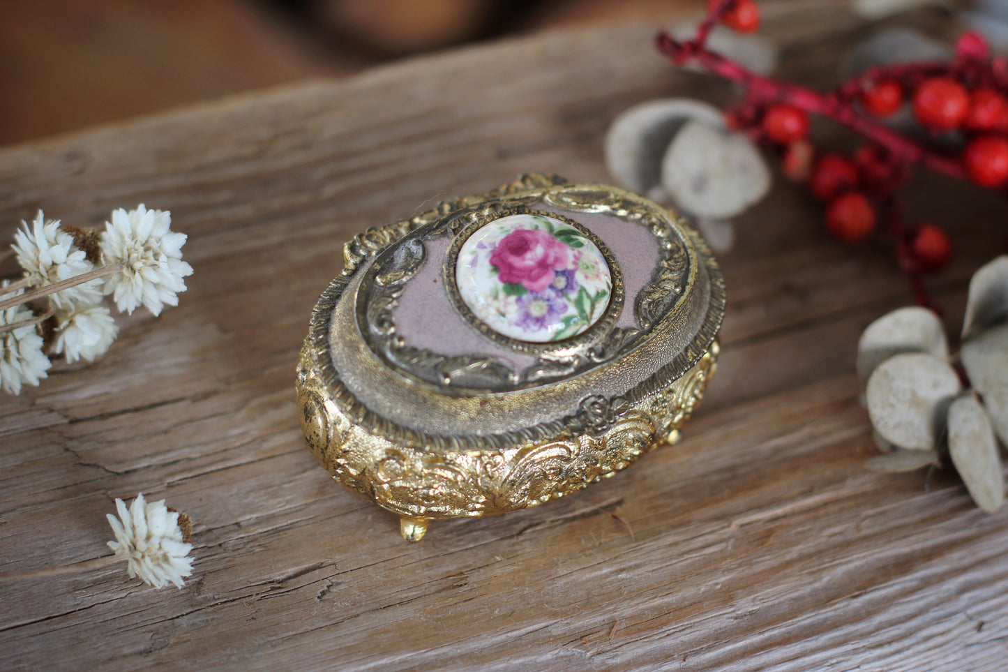 Antique Bronze Floral Jewelry Box