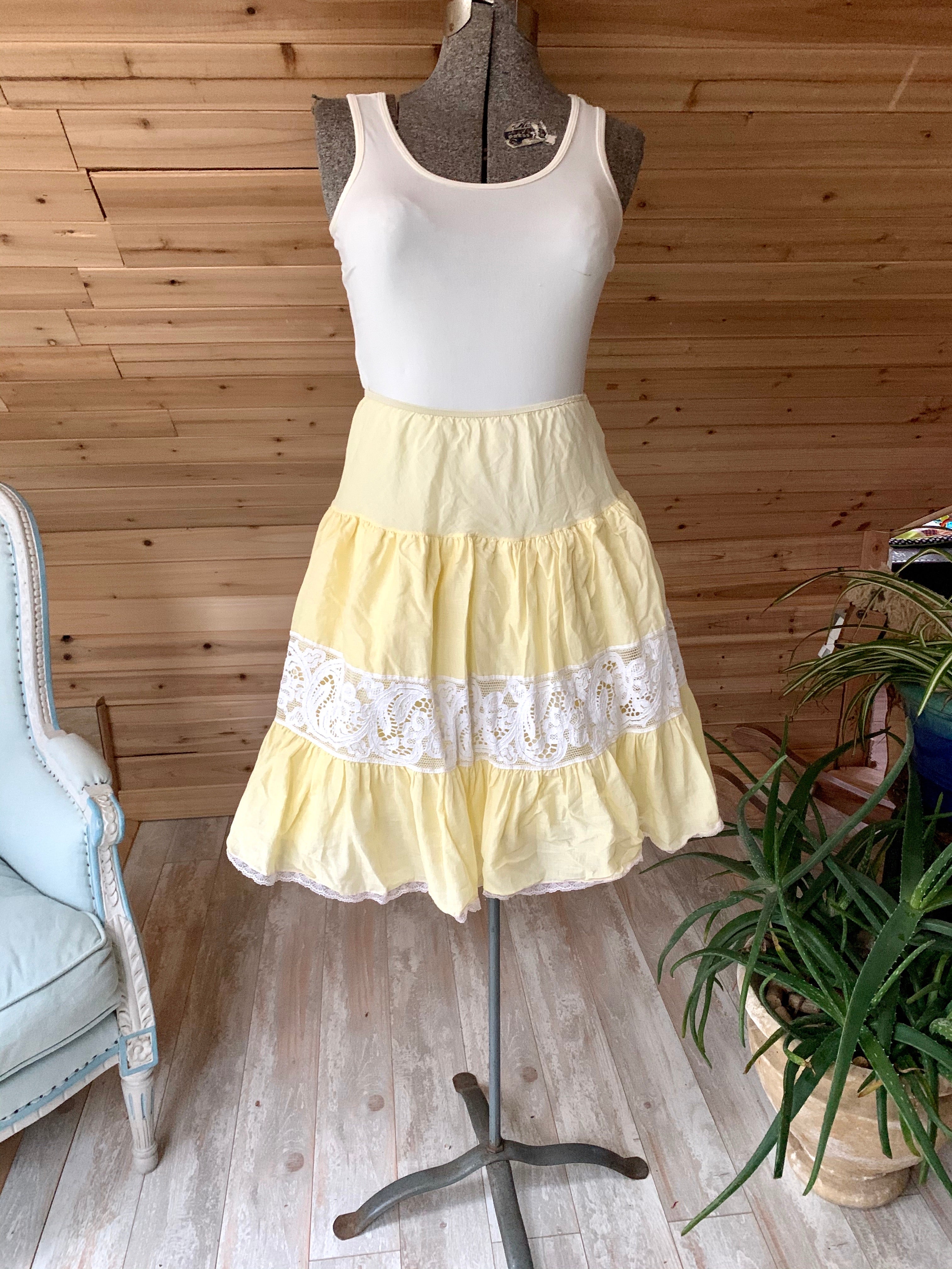 Vintage Yellow Lace Tiered Skirt