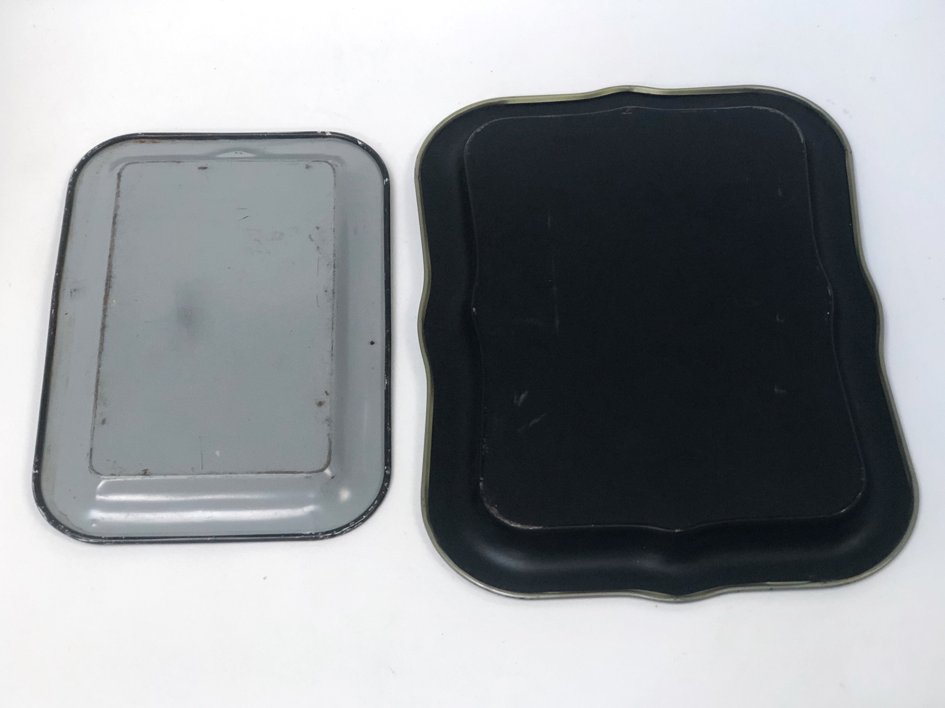 Antique Black Floral Tray Set