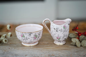 Vintage Pink Floral Tuscan Creamer & Sugar Bowl