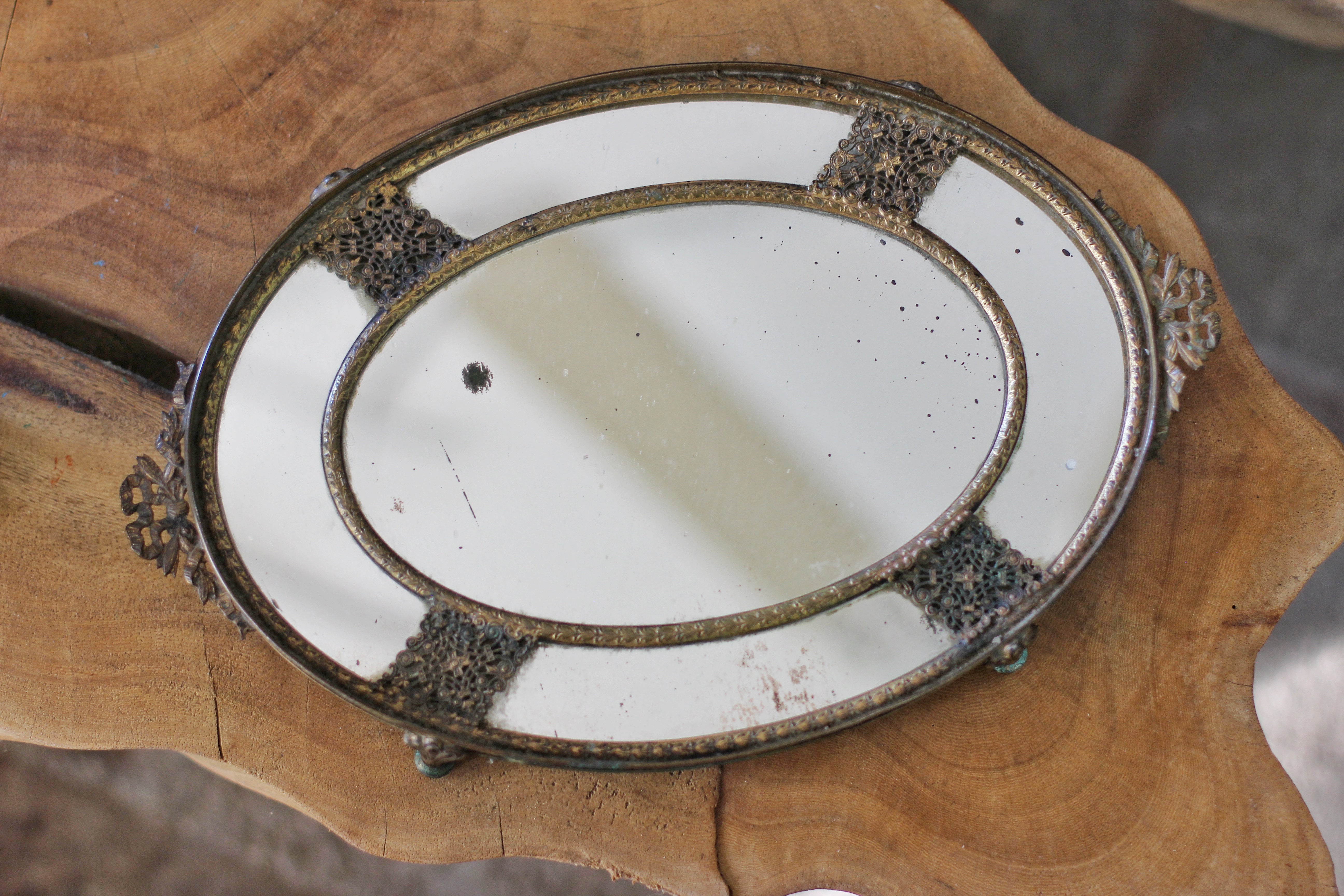 Antique Distressed French Victorian Mirror Tray