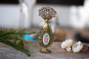 Antique Floral Bronze Filigree Perfume Bottle