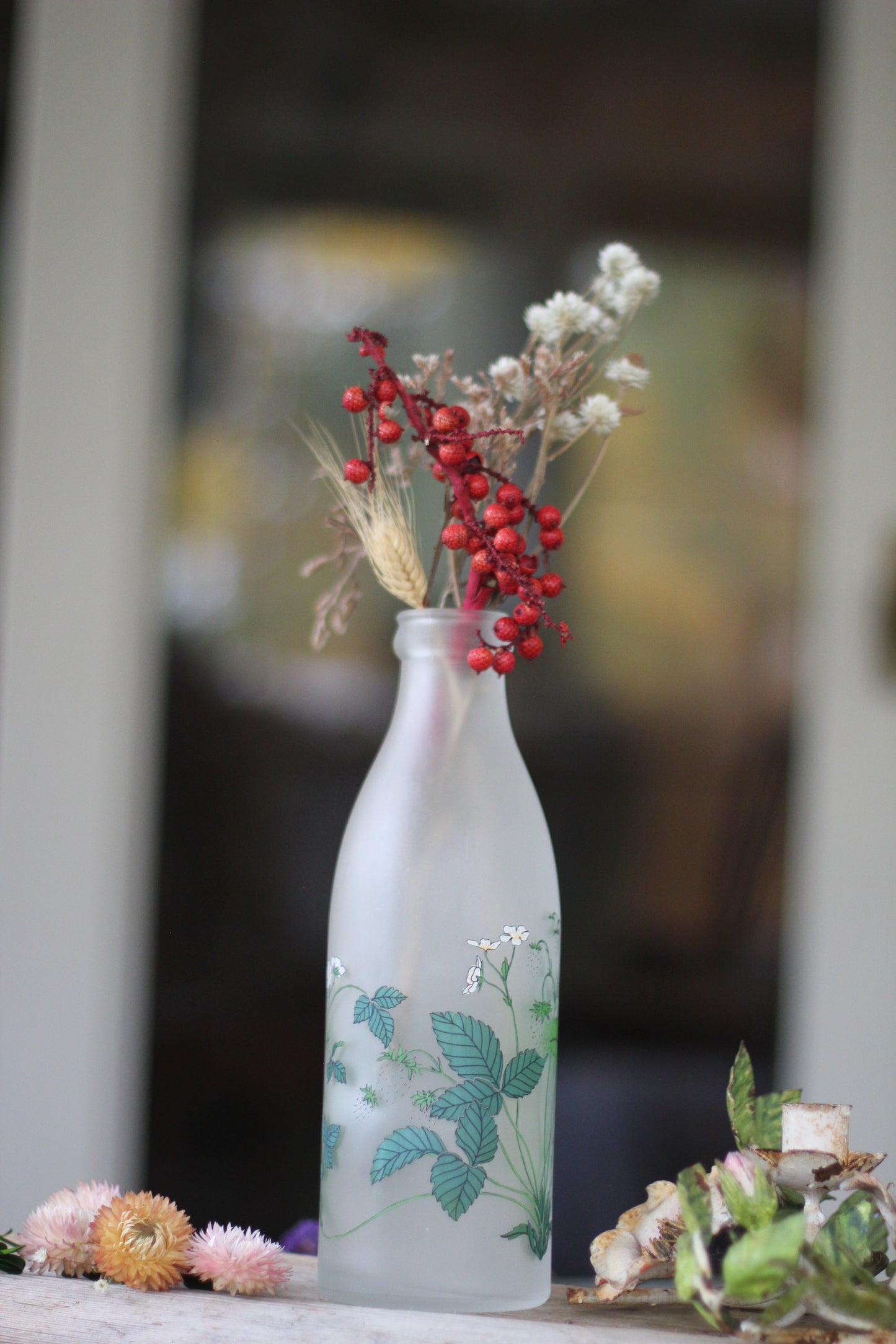 Vintage Hand Painted Floral Leaves Bottle Vase