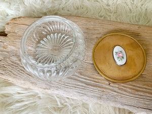 Antique Floral Rose Bronze Guilloche Glass Jar