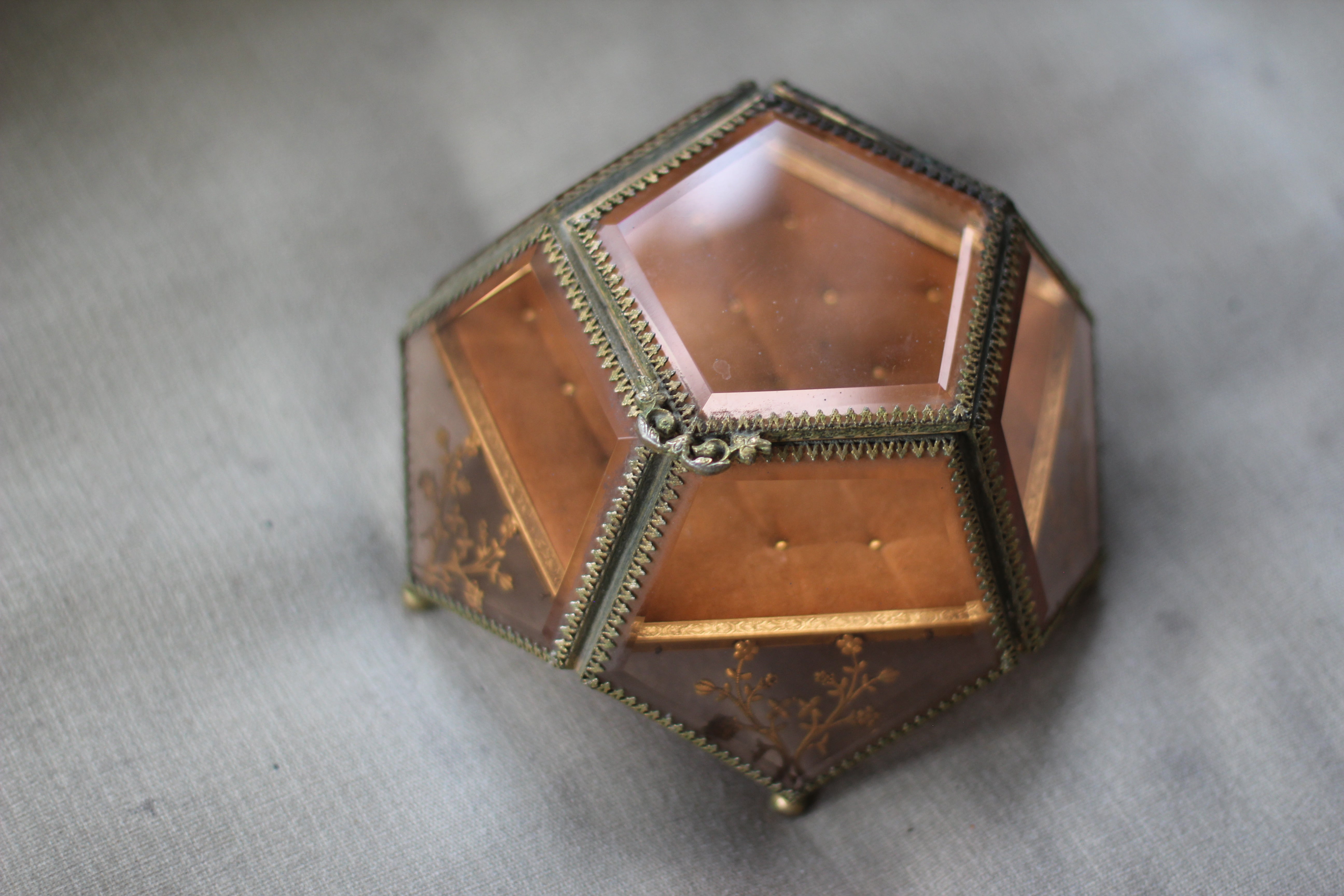 Amber Tinted French Victorian Rare Jewelry Box - Reserved