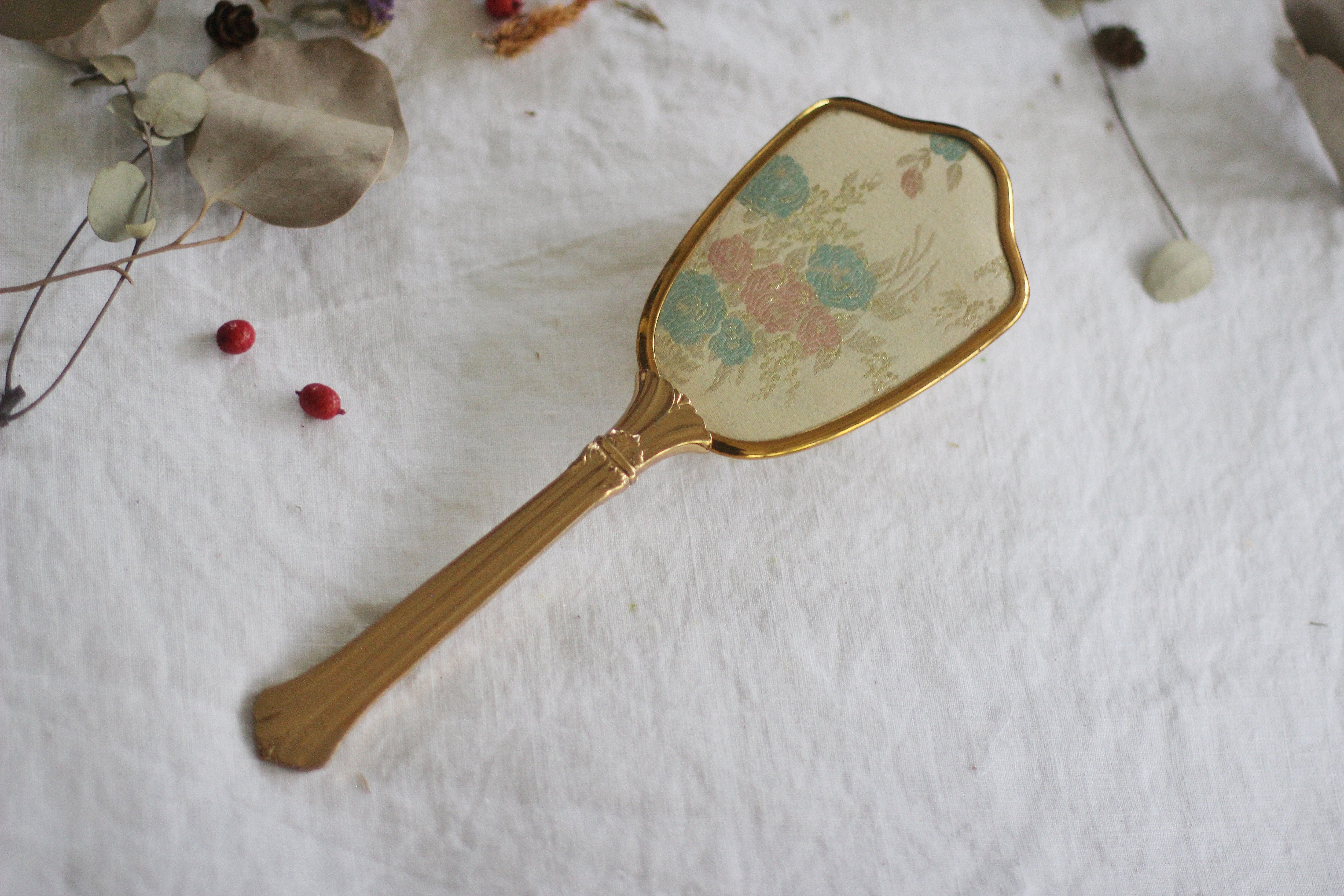 Antique Gold Pastel Brocade Hair Brush