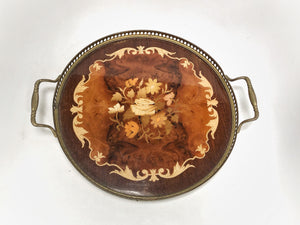 Antique Marquetry Wood Floral Tray