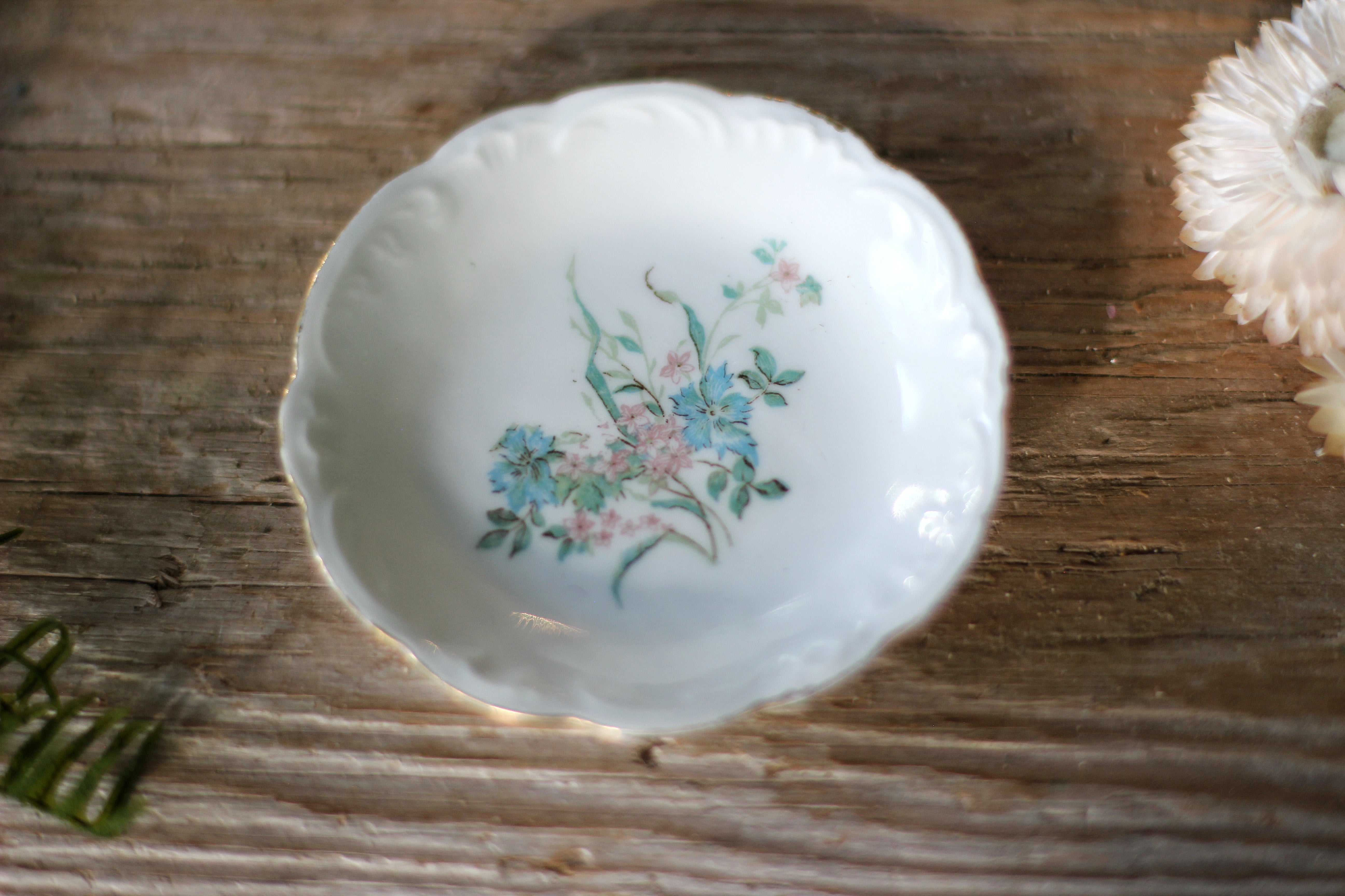 Antique Floral Porcelain Ring Dish