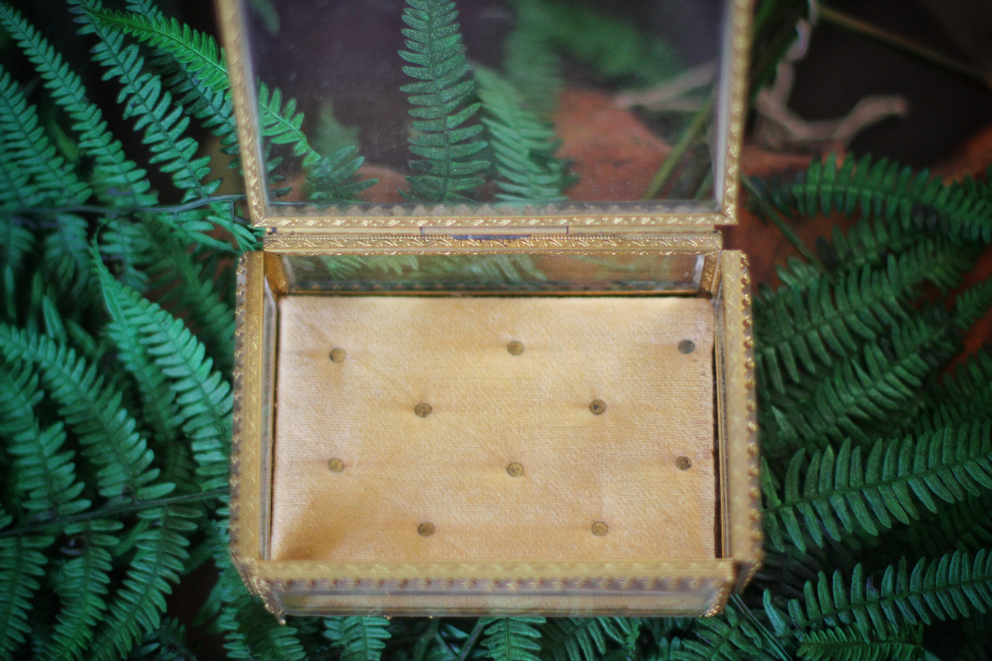 Vintage Tufted Glass Jewelry Box