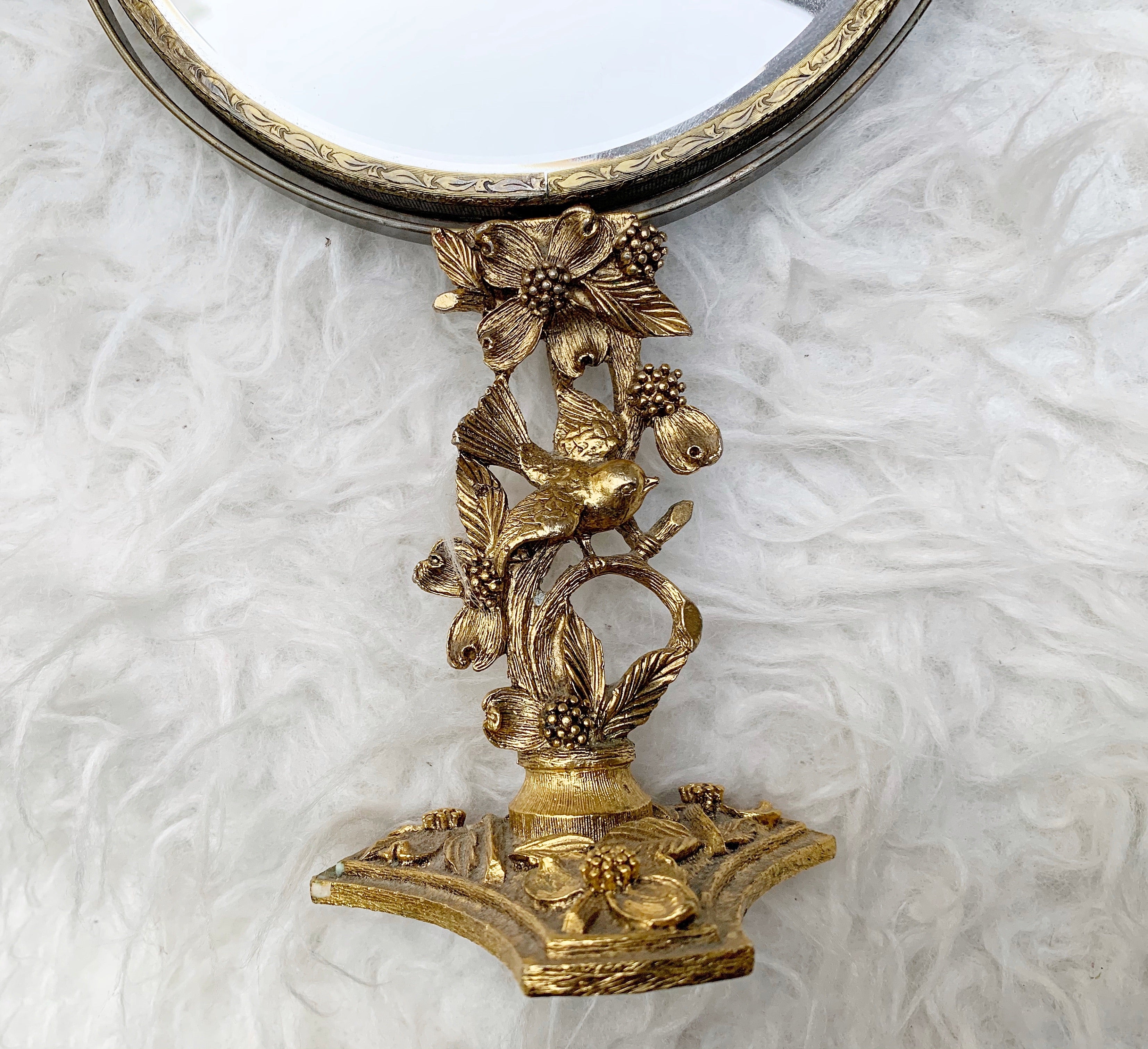 Vintage Birds Matson Standing Vanity Mirror 2 Sided Magnifier