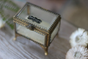 Vintage Small Ormolu Beveled Glass Jewelry Box