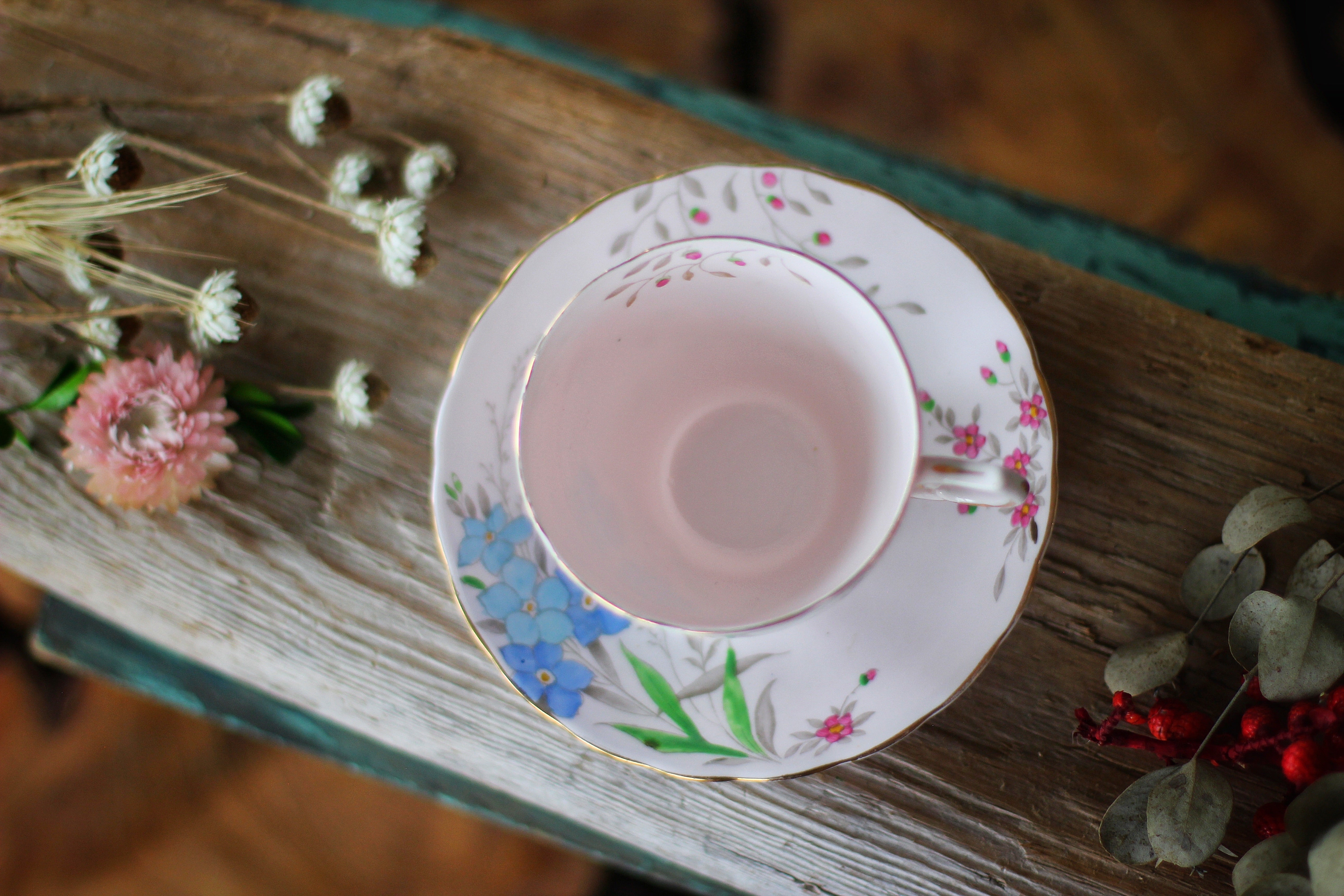 Vintage Floral Variety Rare Pink Tuscan Tea Cup Set