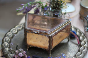 Antique Amber Tinted French Victorian Jewelry Box