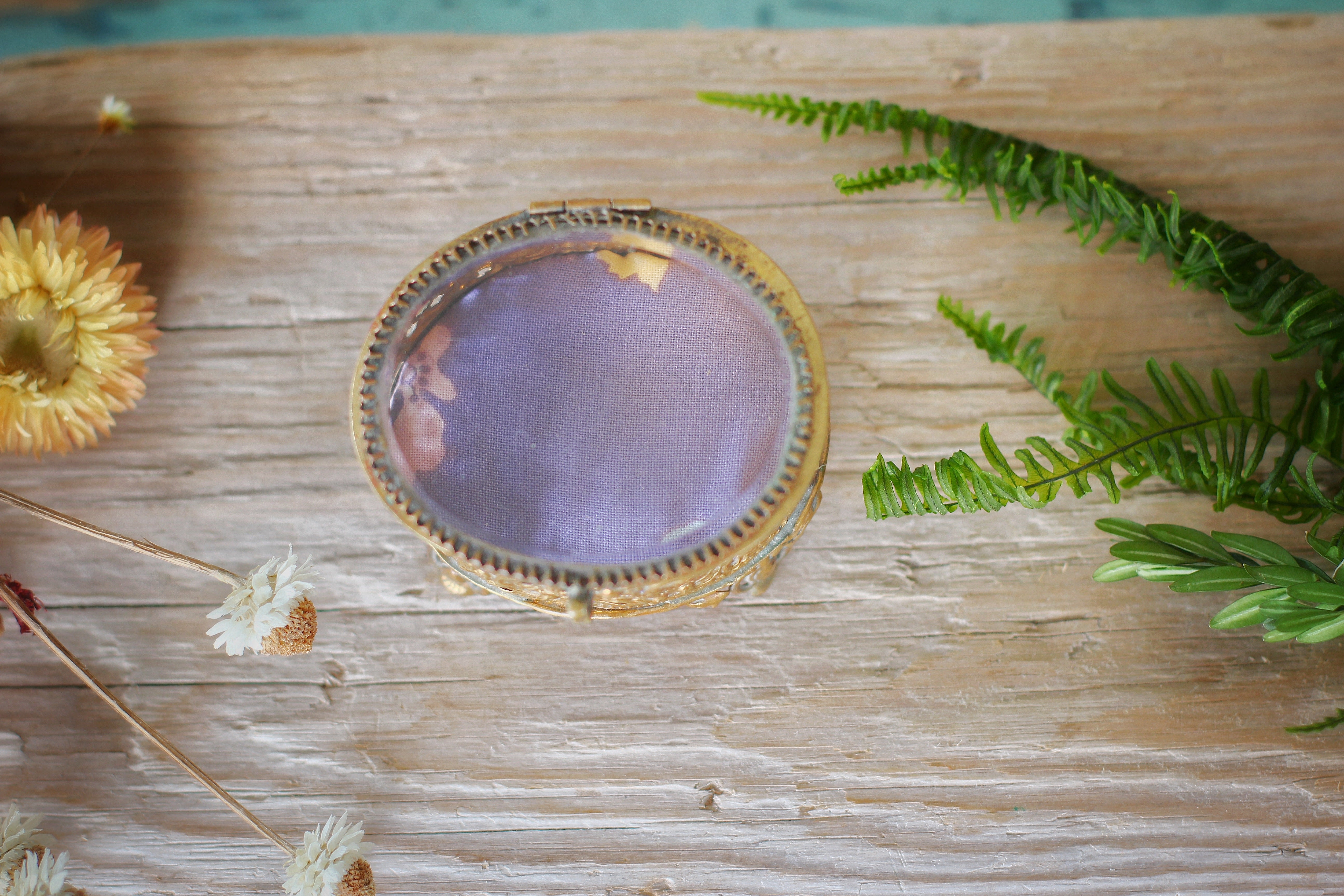 Antique Miniature Bronze Purple Paddjng Jewelry Box