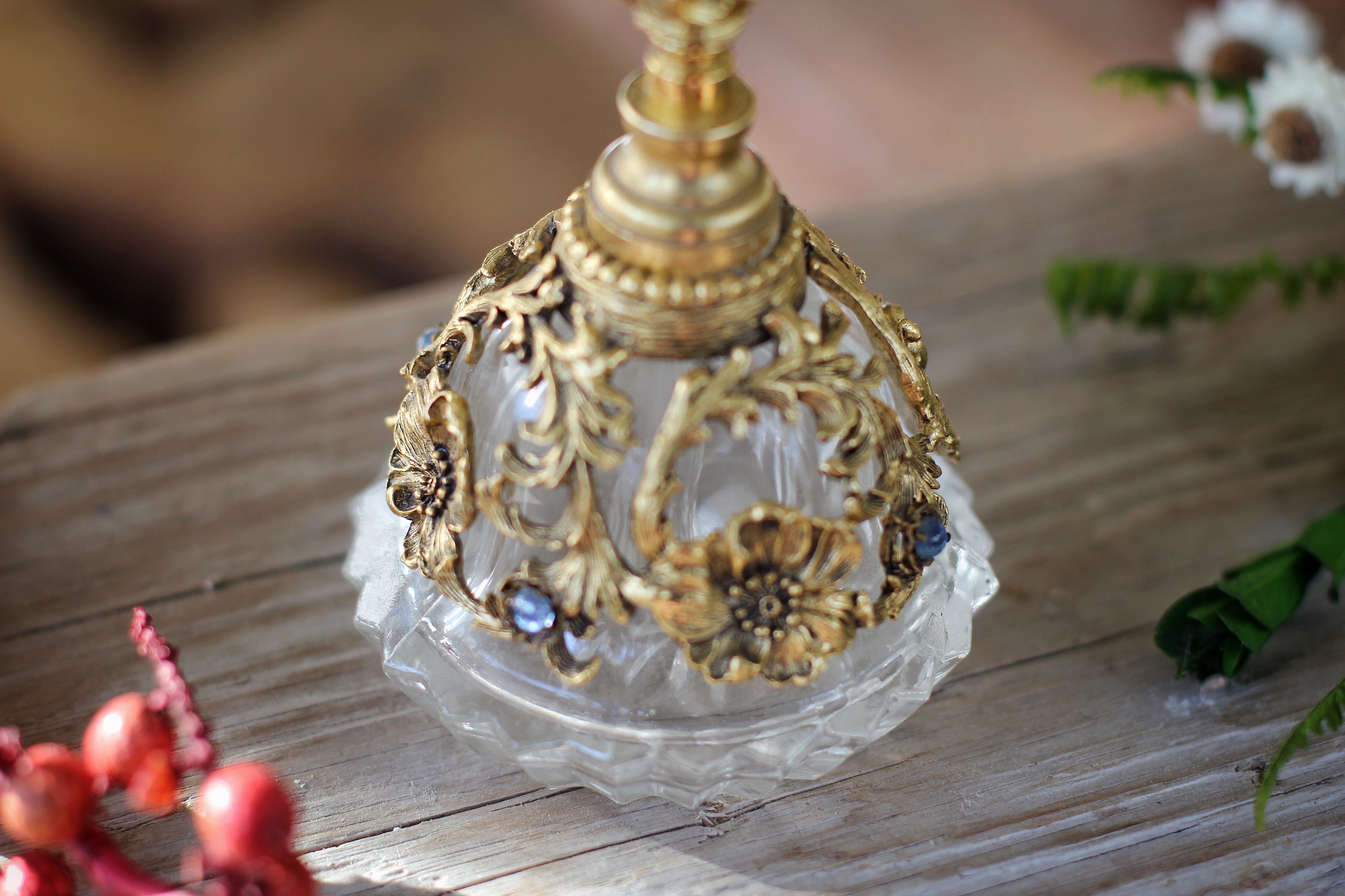 Antique Blue Stones Floral Dogwood Matson Perfume Bottle