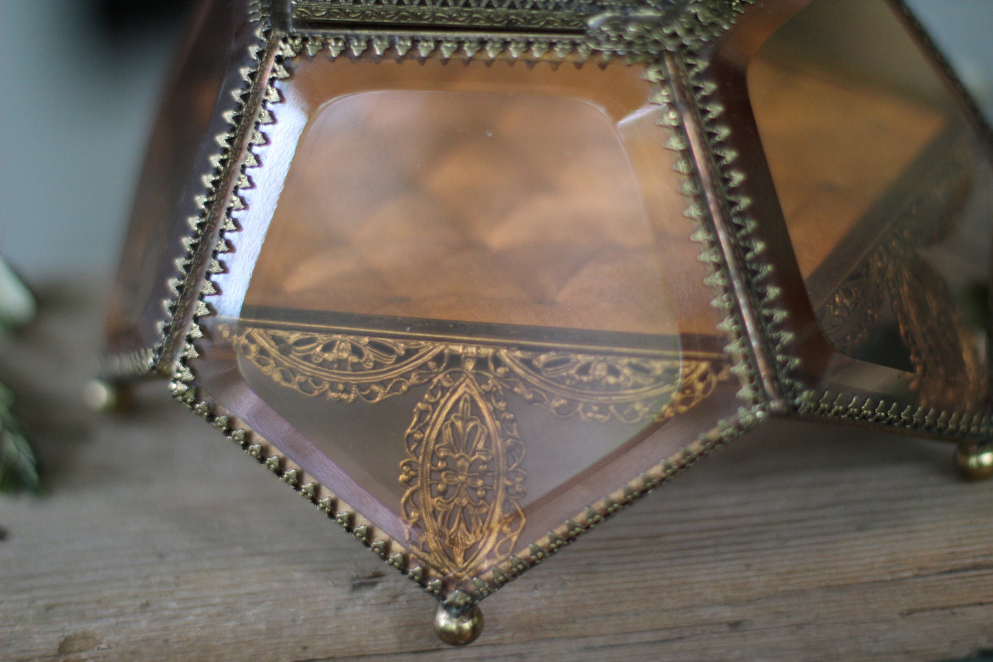 Vintage Amber Tinted French Victorian Rare Jewelry Box - Reserved