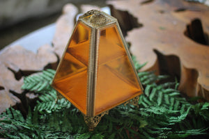 Antique Pyramid Amber Tinted Glass Jewelry Box