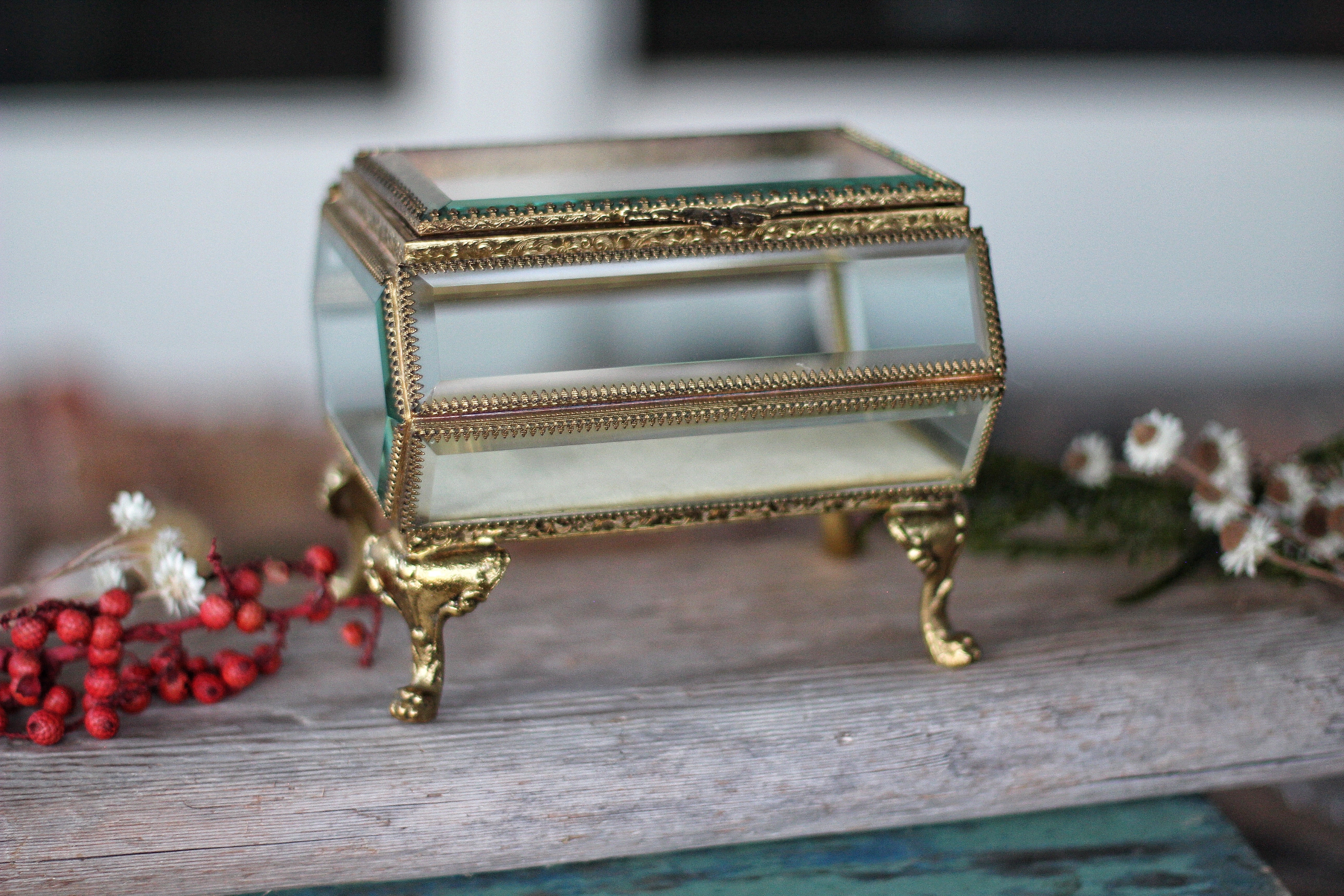 Large antique Beveled glass Jewelry Box