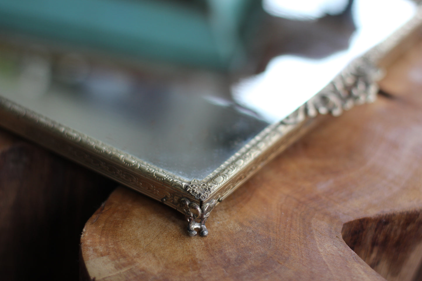 Antique Rectangle Filigree Mirror Tray
