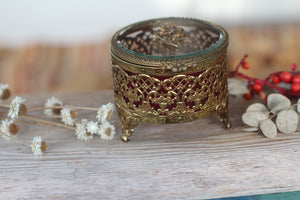 Vintage Rounded Floral Dogwood Jewelry Box