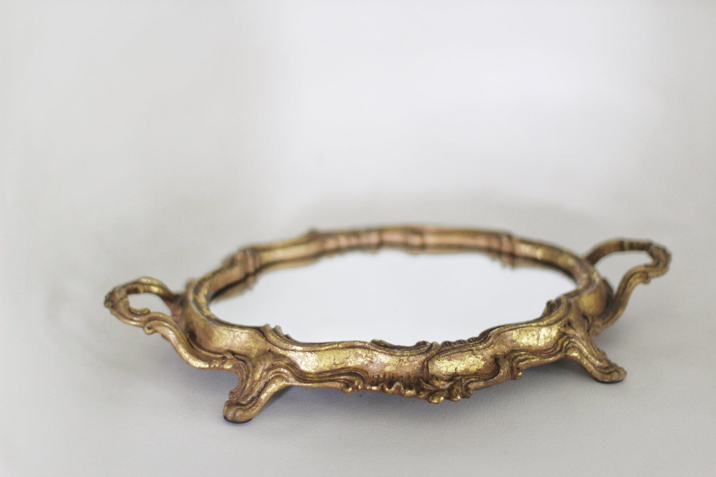 Antique Ornate Bronze Mirror Tray