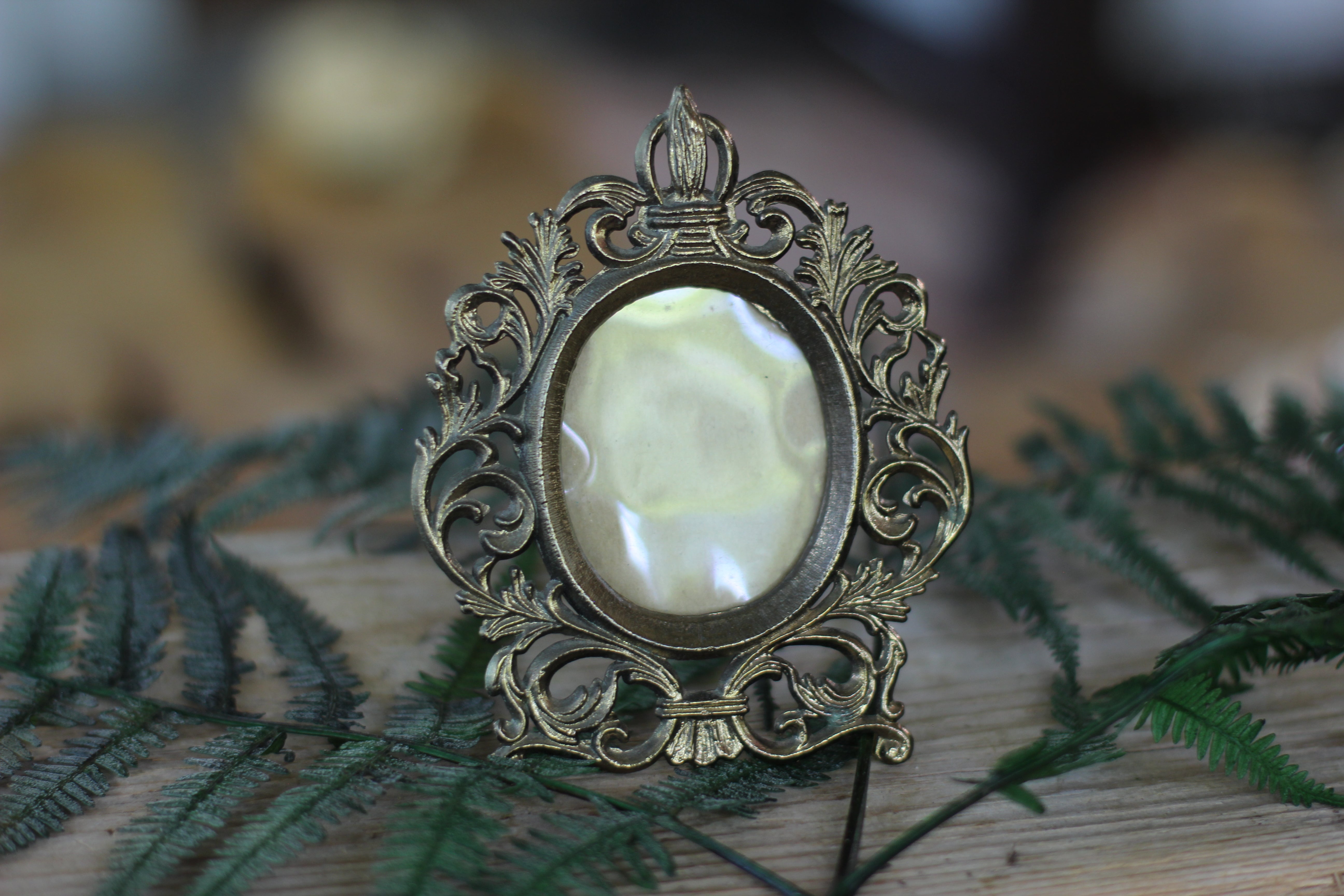 Antique Little Victorian Bronze Mirror Frame