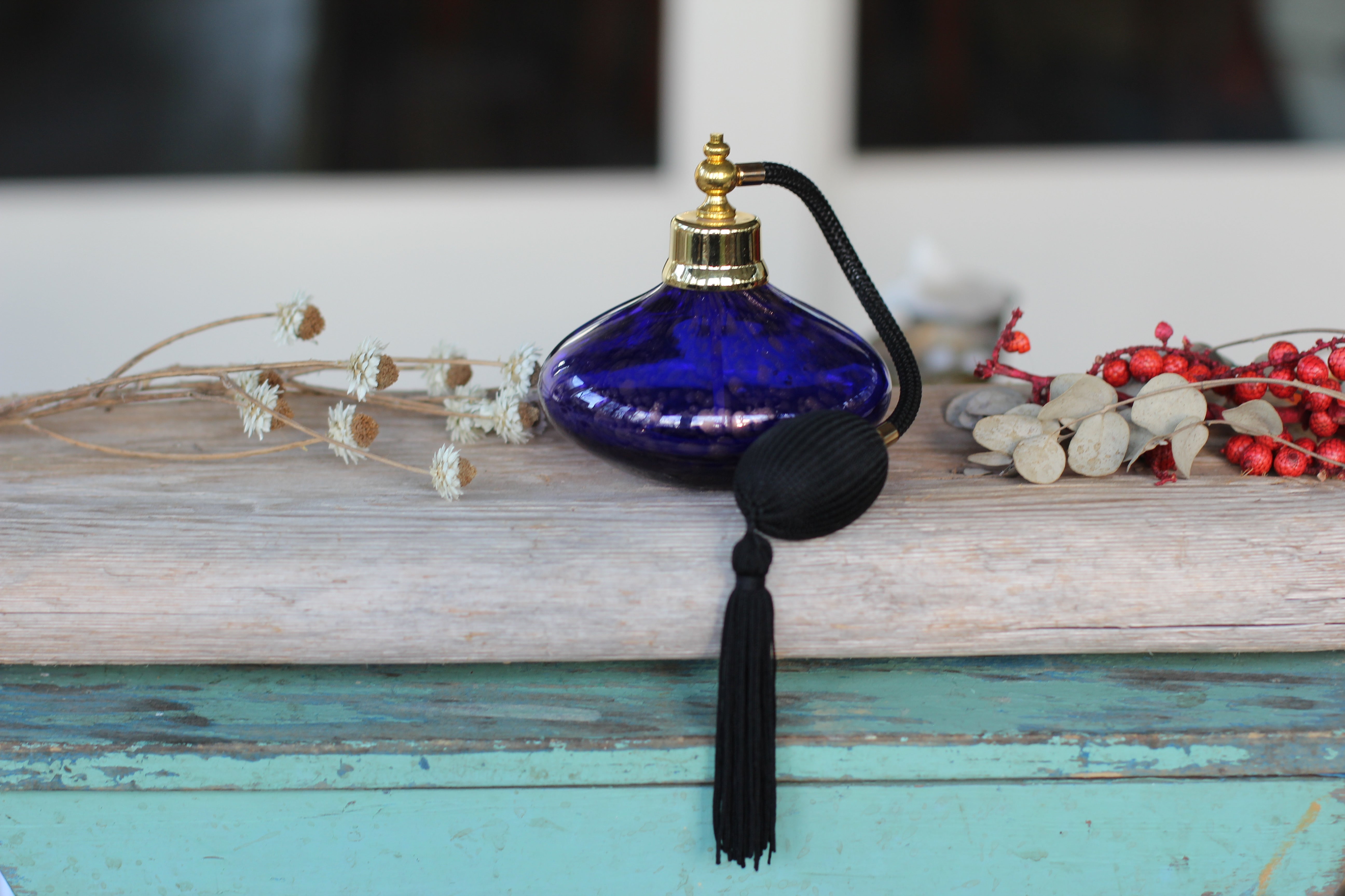 Antique Blue Bronze Murano Long Automizer Perfume Bottle