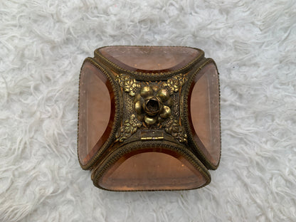 Antique Rare Floral French Victorian Amber Glass Jewelry Box