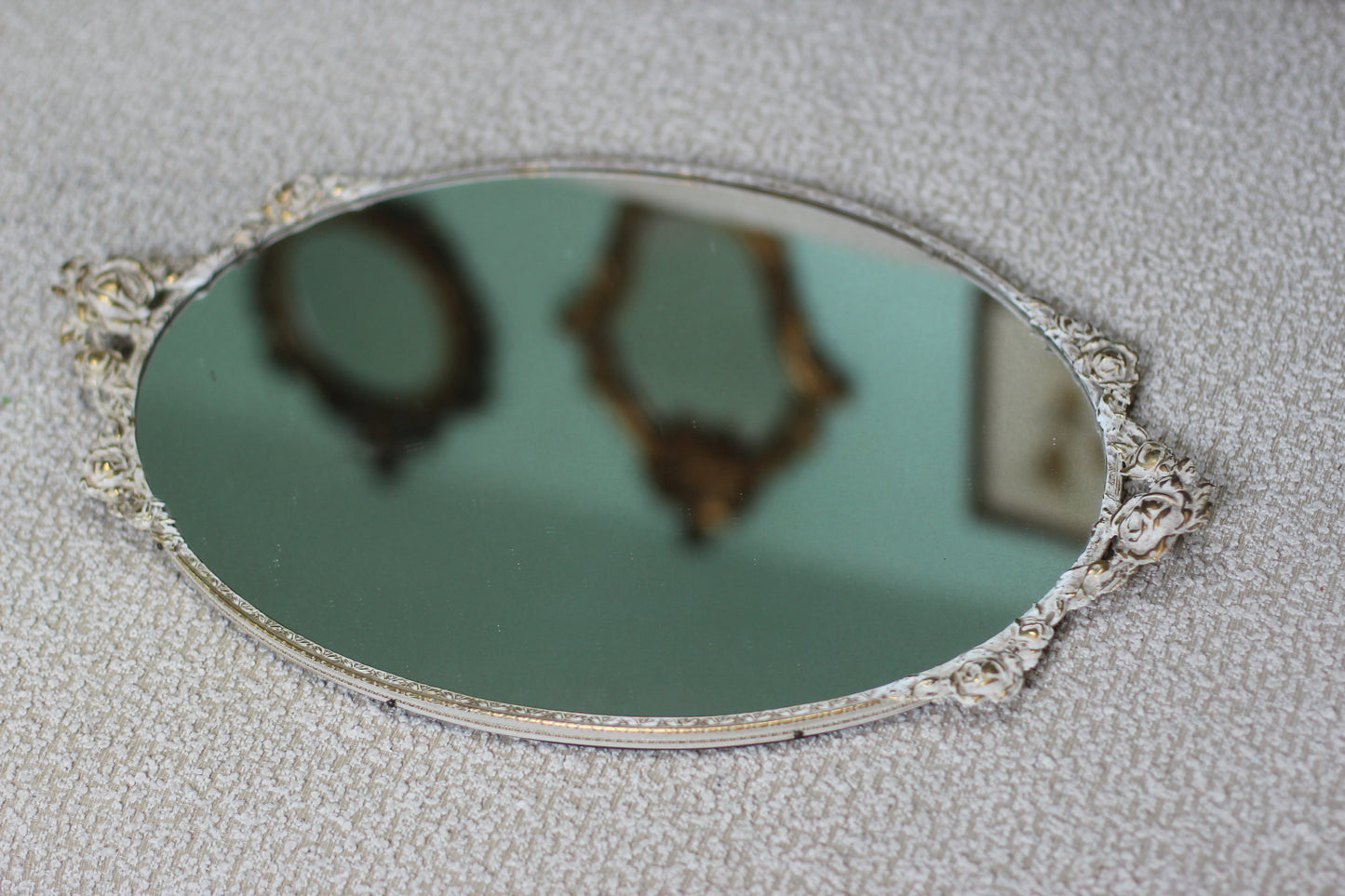 Antique White Gold Floral Rose Vanity Mirror