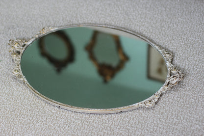 Antique White Gold Floral Rose Vanity Mirror