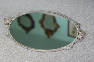 Antique White Gold Floral Rose Vanity Mirror