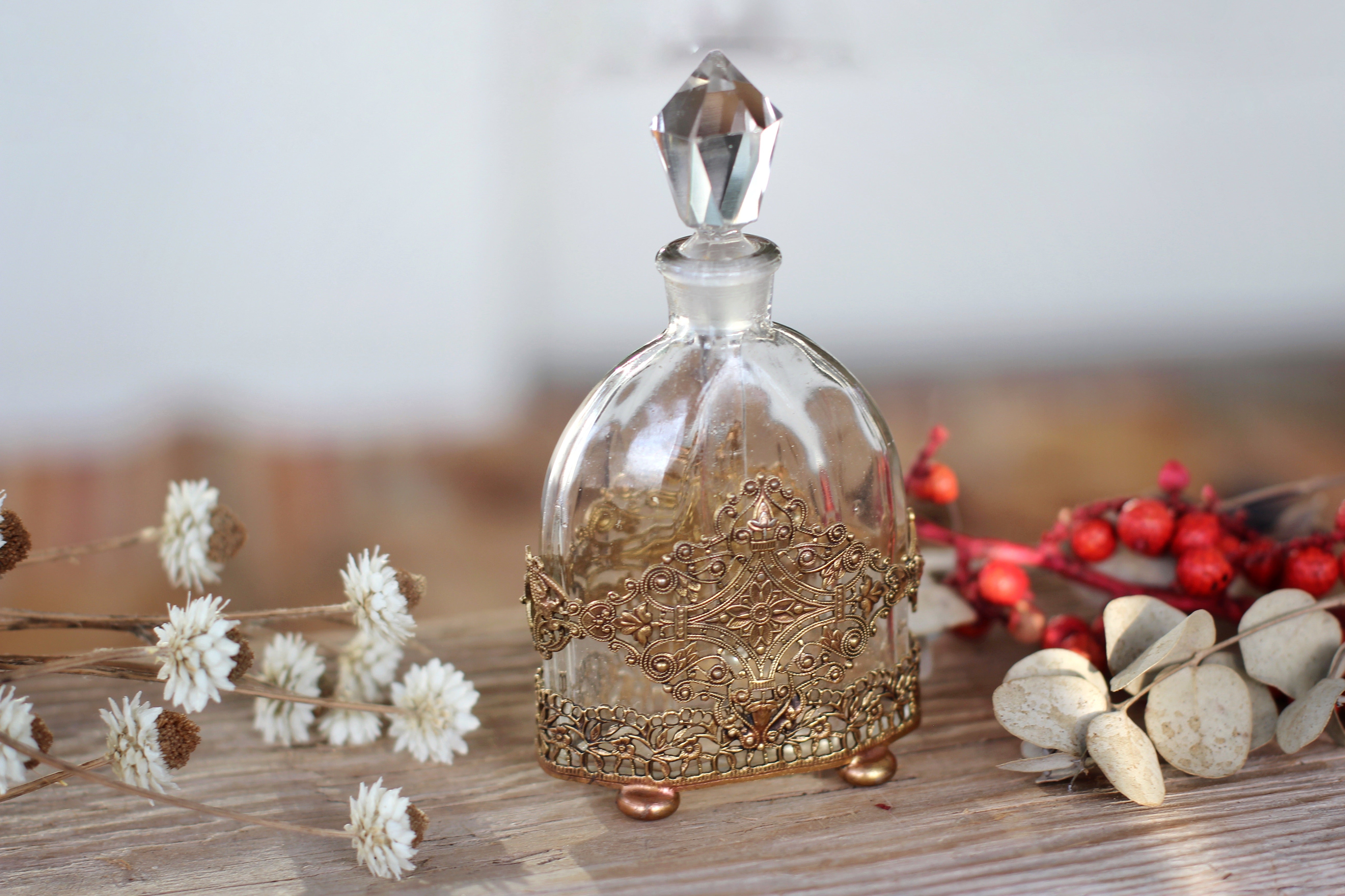 Antique Filigree Beveled Glass Perfume Bottle