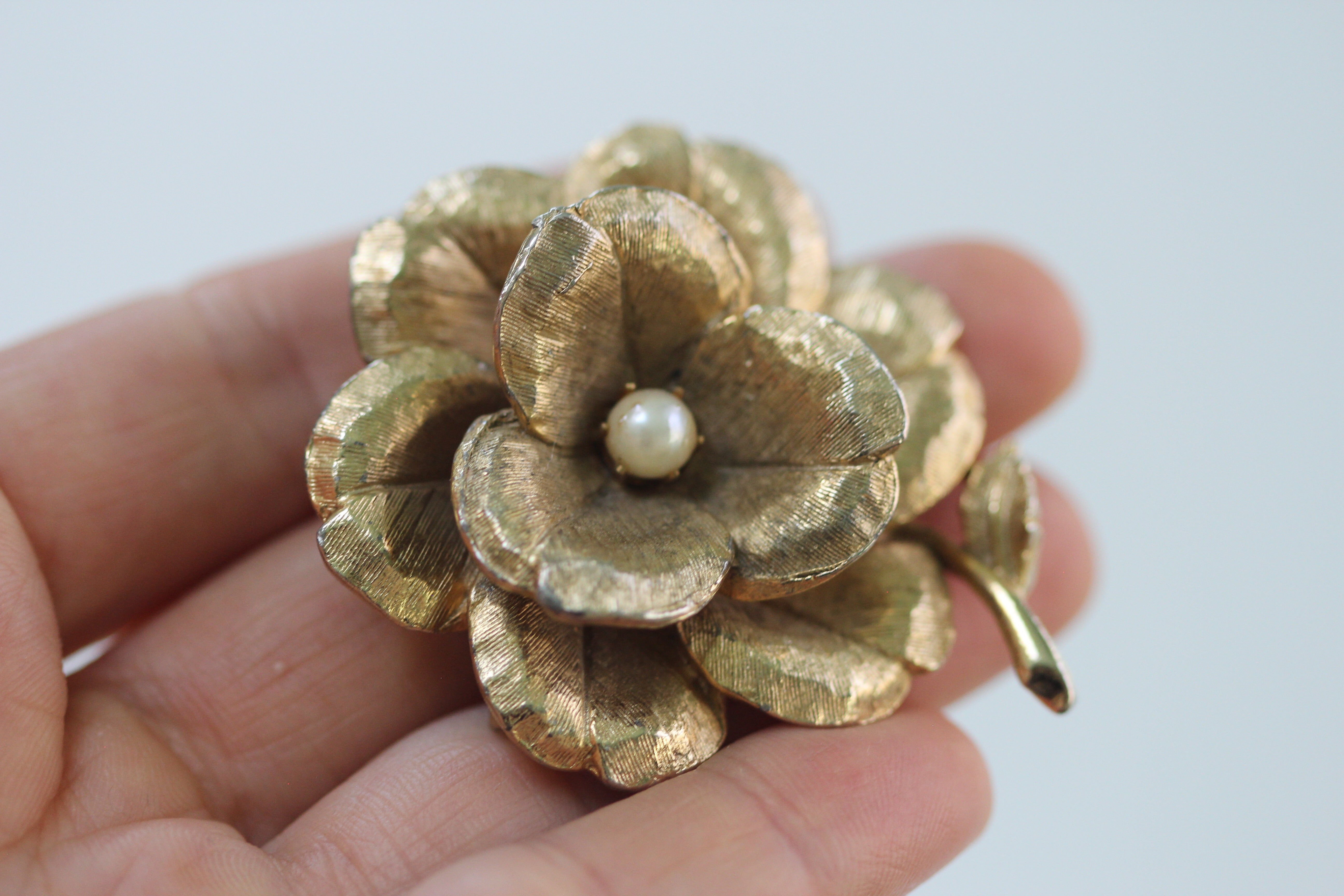 Large Rose with Pearl Brooch