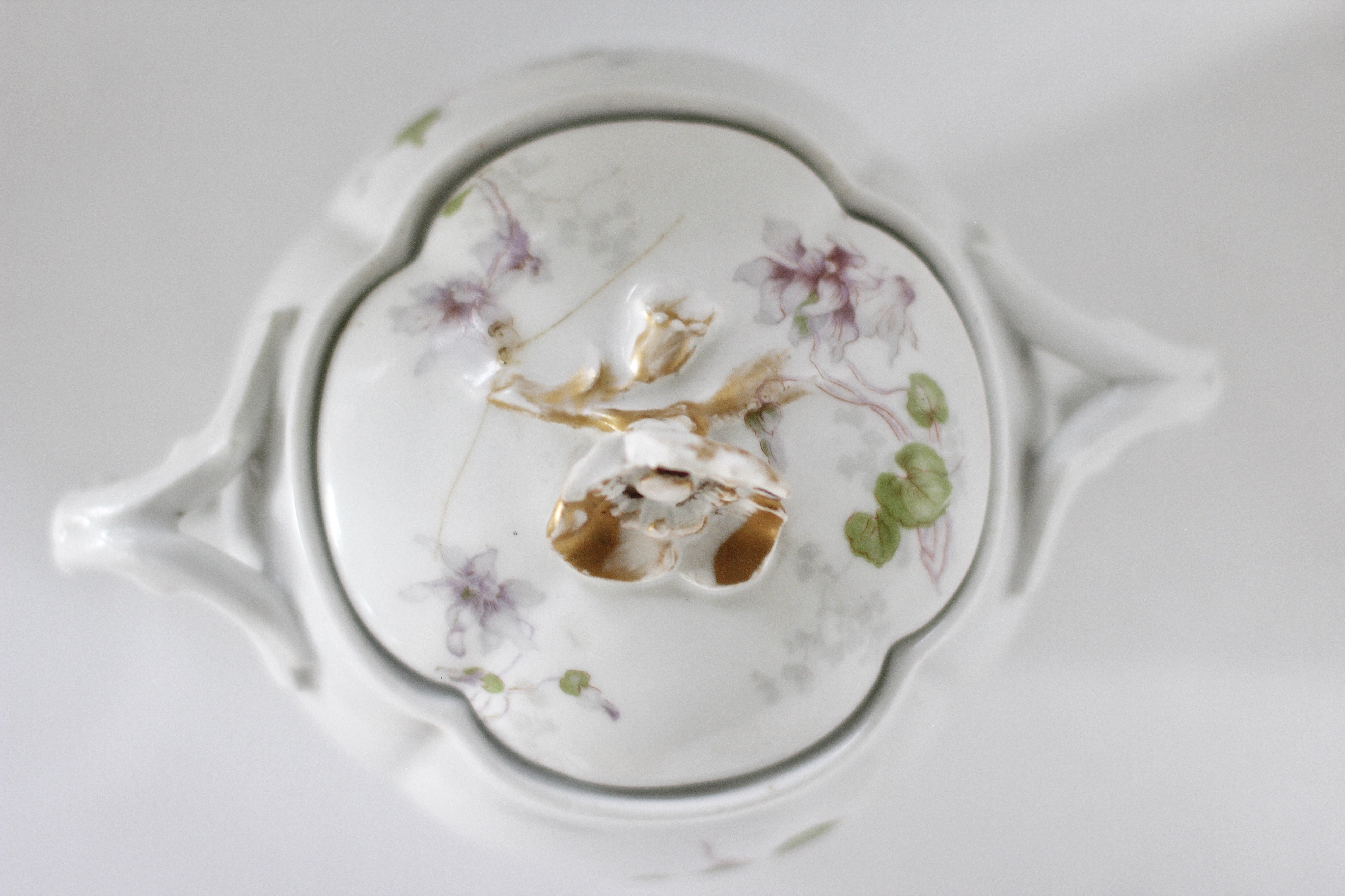 Vintage Limoges WroGeurin Purple Flowers Porcelain Sugar Bowl & Creamer Set