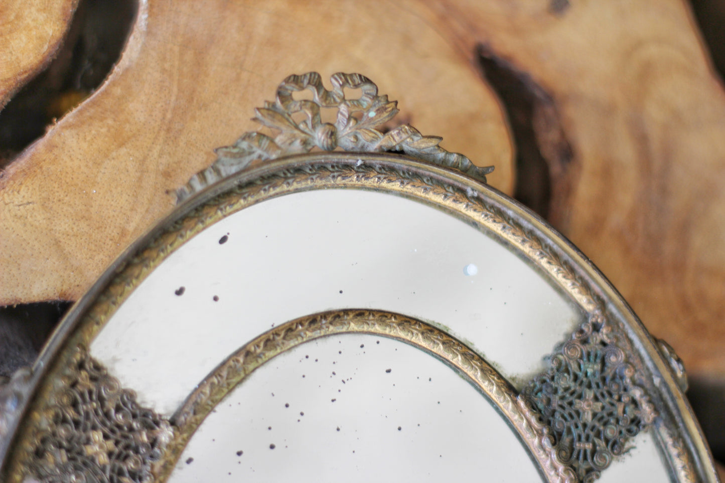 Antique Distressed French Victorian Mirror Tray