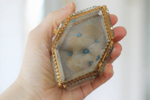 Antique French Victorian Blue Tufted Padding Jewelry Box