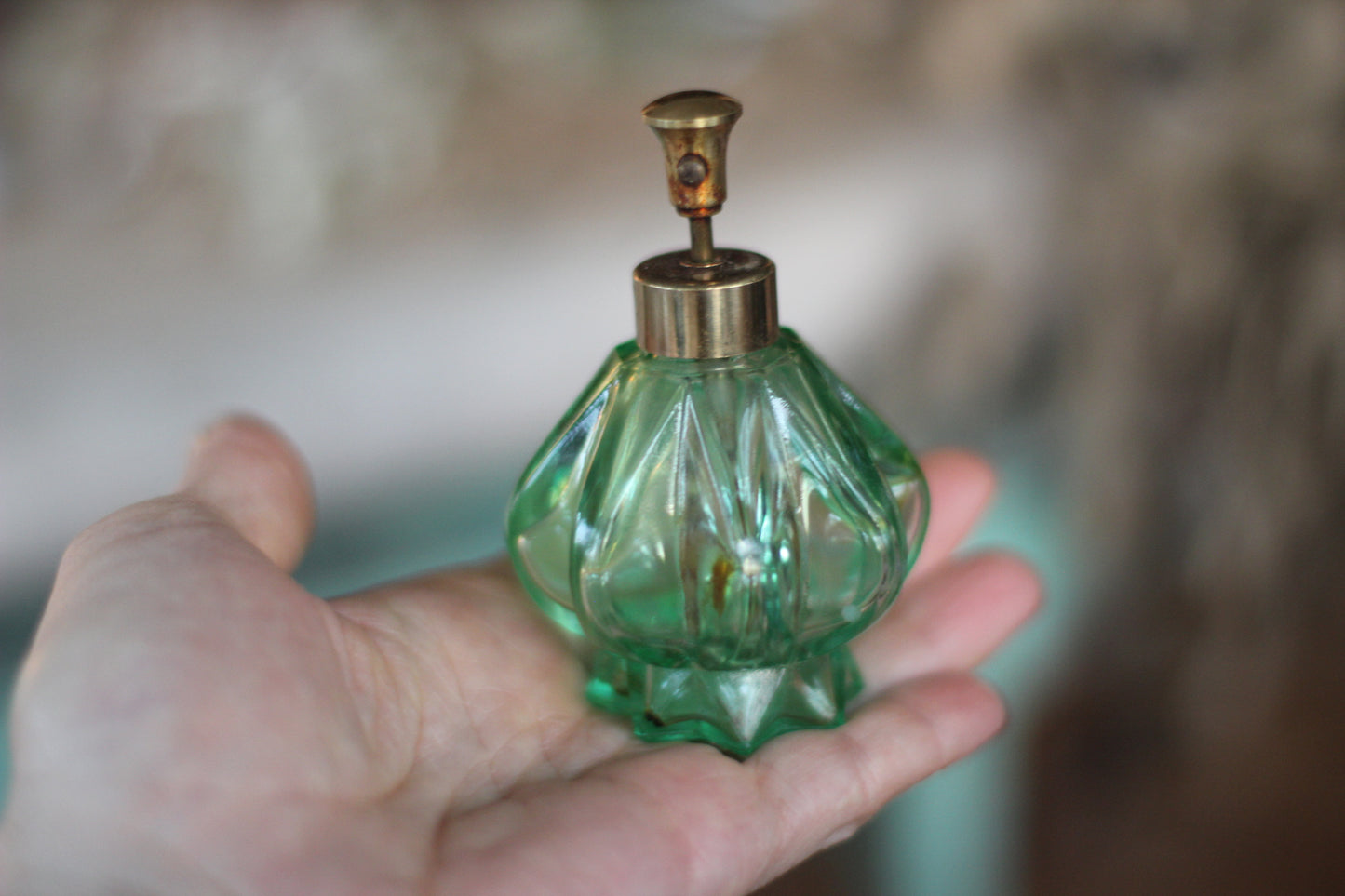 Vintage Green Crystal Perfume Bottle
