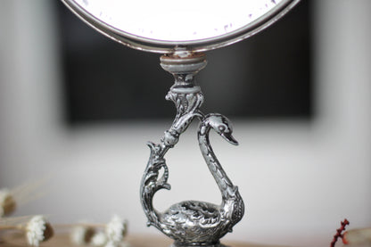 Vintage Silver Bird Vanity Pedestal Mirror on Base 2 Sided Magnifier