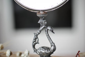 Vintage Silver Bird Vanity Pedestal Mirror on Base 2 Sided Magnifier