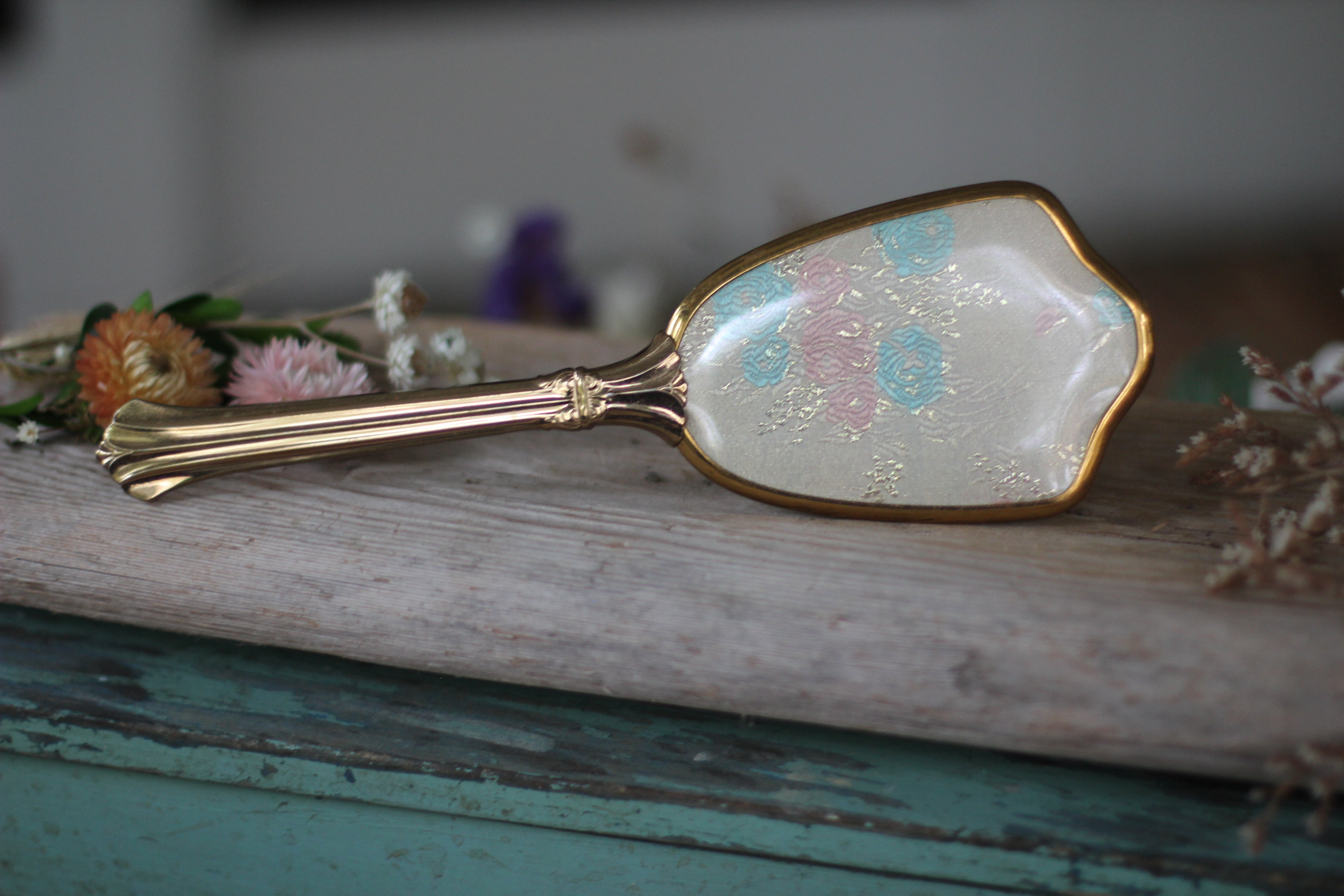 Antique Gold Pastel Brocade Hair Brush