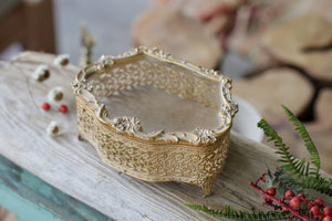 Antique Gilded Gold Filigree Jewelry Box