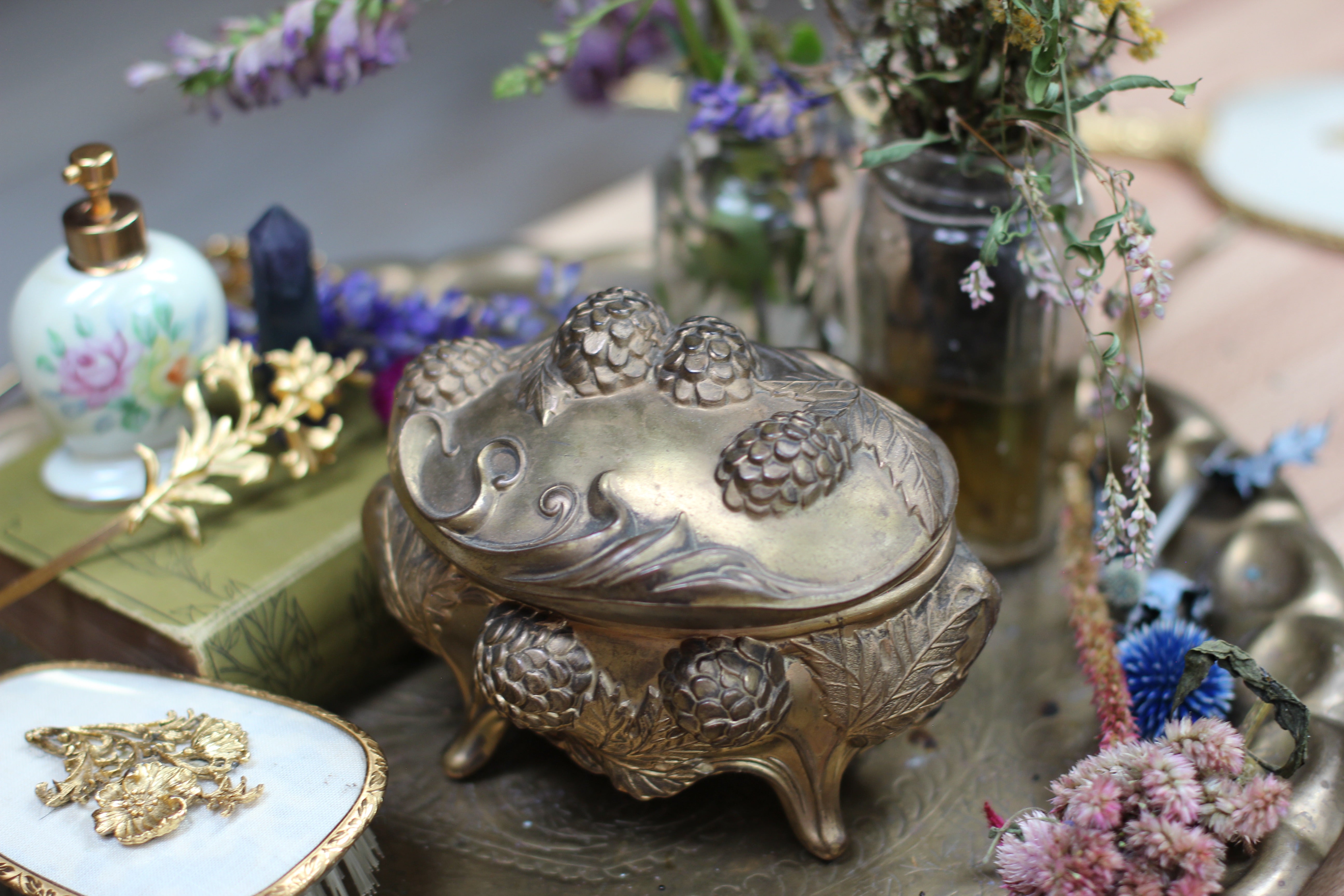 Floral Antique Art Nouveau Jewelry Box