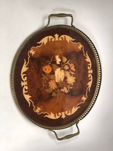 Antique Marquetry Wood Floral Tray